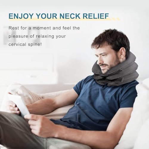 Neck Stretcher, Cervical Traction Device, Neck Traction Device, Adjustable Inflatable Neck Braces for Neck Pain and Support, Neck Stretcher Cervical Traction, Neck Decompression Home Use (Gray)