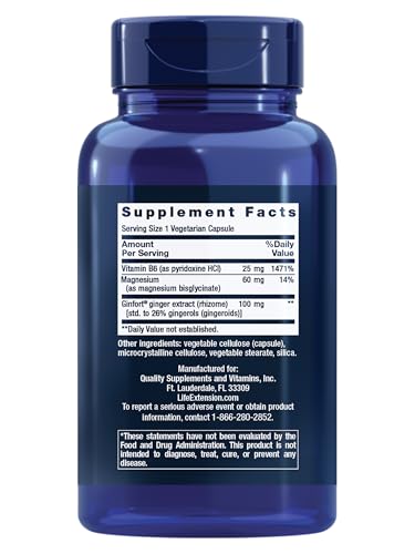 Life Extension Daily PMS Relief, Menstrual Comfort Supplement, PMS-Related Cramps, Lower Back discomfort, Mood, Ginger, Magnesium, B6, Gluten-Free, Non-GMO, 60 Capsules