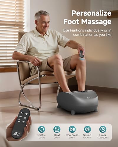 Snailax Foot Massager with Heat and Compression, Shiatsu Foot Massager for Neuropathy and Plantar Fasciitis, Deep Kneading, Rolling, Remote Control, Fits up to Size 14, Gifts