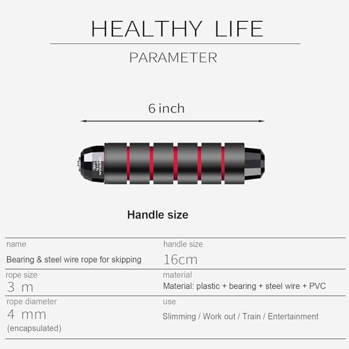 Skipping Rope with Ball Bearings Rapid Speed Adjustable Jump Rope Cable and 6” Memory Foam Handles Ideal for Aerobic Exercise Like Speed Training, Extreme Jumping, Endurance Training and Gym