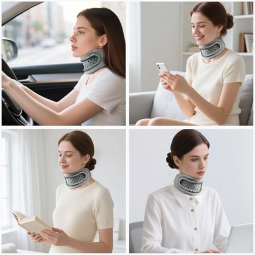 Neck Brace,Support Cervical Collar,Relieve Cervical Pain&Pressure,Soft Skin-Friendly Fabric,Memory Foam Wrapped in Silicone Breathable Hard Frame,One Size for Men&Women (Grey)