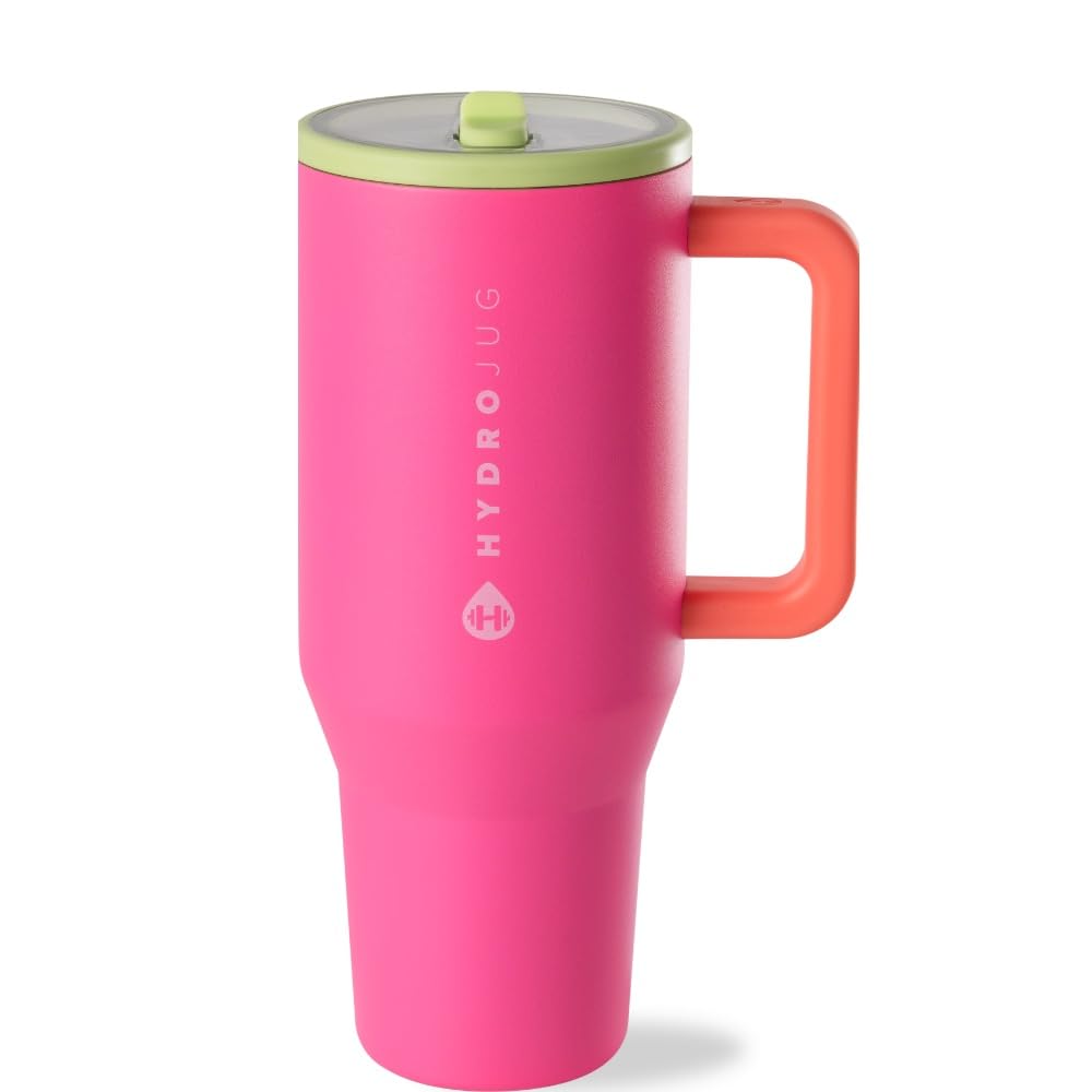HydroJug Traveler - 32 oz Water Bottle with Handle & Flip Straw - Fits in Cup Holder, Leak Resistant Tumbler-Reusable Insulated Stainless Steel & Rubber Base - Gifts for Women & Men, Cream
