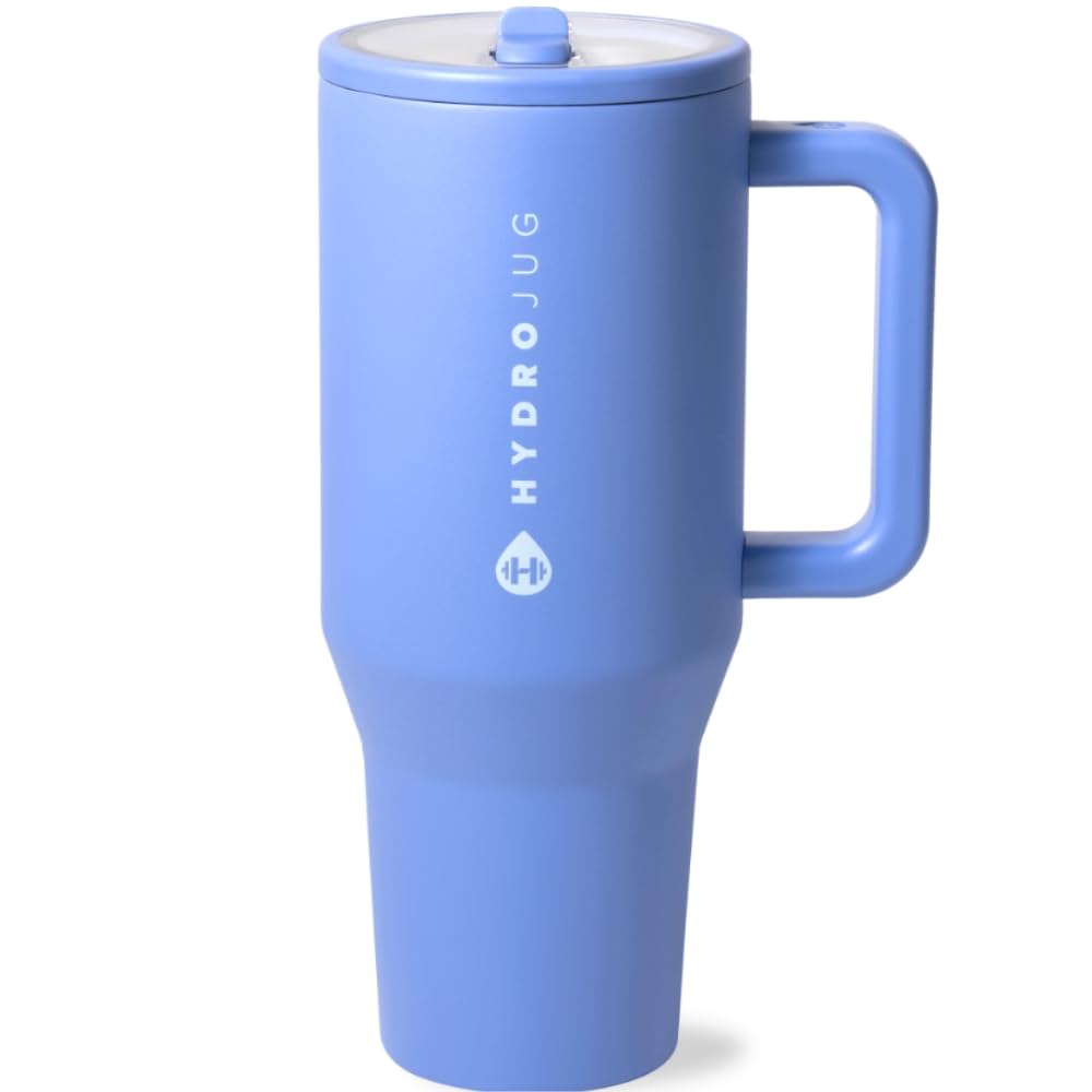 HydroJug Traveler - 32 oz Water Bottle with Handle & Flip Straw - Fits in Cup Holder, Leak Resistant Tumbler-Reusable Insulated Stainless Steel & Rubber Base - Gifts for Women & Men, Cream