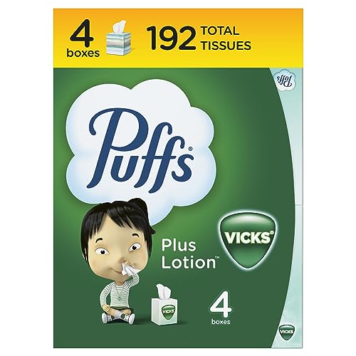 Puffs Plus Lotion with Vicks Facial Tissues, 4 Cubes, 48 Tissues per Box (192 Tissues)