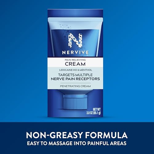 Nervive Pain Relieving Cream, Max Strength Non-Greasy Topical Pain Reliever with Lidocaine and Menthol for Toes, Feet, Fingers, Hands, Legs & Arms, 3.0oz