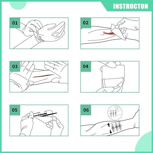 RHINO RESCUE Wound Closure Kit, 6pcs with Dresssings, Wound Closure Strips Without Suture, Stitch Zip Laceration Closure Kit for Cut Care, Adhesive Wound Closure Bandages, HSA/FSA Eligible