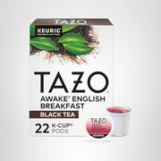 TAZO Awake English Breakfast Tea K-Cups, Bold Traditional Breakfast-Style Black Tea for Health and Wellness, 22 Pods