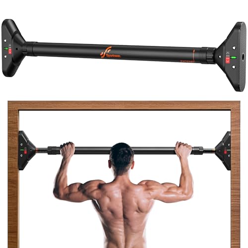 Sportneer Pull Up Bar: Strength Training Chin up Bar without Screws - Adjustable 29.5''-37'' Width Locking Mechanism Pull-up Bar for Doorway - Max Load 440lbs for Home Gym Upper Body Workout, Non-slip