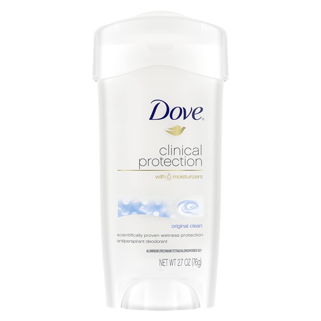 Dove Clinical Protection Antiperspirant Deodorant For Sweat and Odor Protection Original Clean Antiperspirant For Women Made With 1/4 Moisturizers 1.7 oz