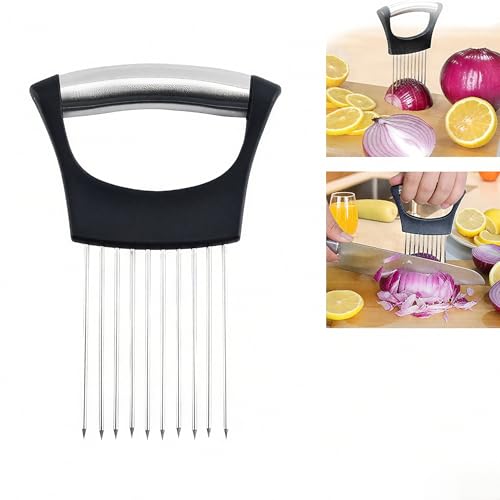 Stainless Steel Onion Slice Holder, 2025 New Onion Slice Holder for Slicing, Chopper Assistant Tool, Lemon Slicer Vegetable Cutter for Meat, Lemon, Potato, Tomato - Kitchen Gadgets (1)