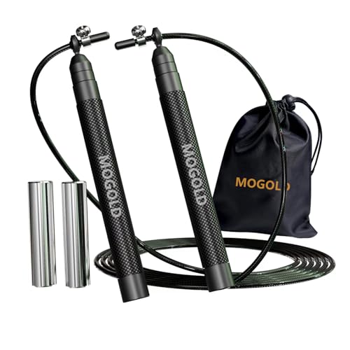 speed jump rope incl. 2 PVC Steel Cables 2.0mm/3.0mm| Ideal for Crossfit, Fitness, Boxing and Easy Double Under | Metal Jump Rope with Weights for Fitness Women and Men Premium Bearing Balls | Carry Pouch&Spare Screws