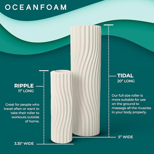Oceanfoam Tidal Roller - Natural - Muscle Massage Foam Roller for Back Pain & Stretching - Firm and Ergonomic Wide Wave Textured - Yoga, Athletics, & Wellness - Full Size, 20" x 5"