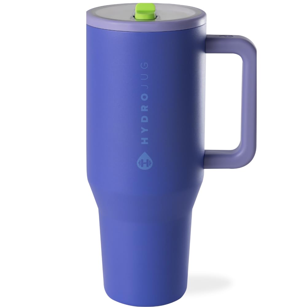 HydroJug Traveler - 32 oz Water Bottle with Handle & Flip Straw - Fits in Cup Holder, Leak Resistant Tumbler-Reusable Insulated Stainless Steel & Rubber Base - Gifts for Women & Men, Cream