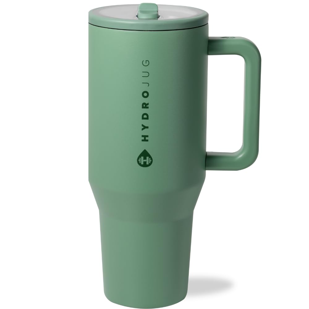 HydroJug Traveler - 32 oz Water Bottle with Handle & Flip Straw - Fits in Cup Holder, Leak Resistant Tumbler-Reusable Insulated Stainless Steel & Rubber Base - Gifts for Women & Men, Cream