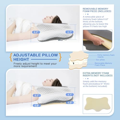 Pain Relief Cervical Pillow for Neck Support,Adjustable Ergonomic Pillow Cozy Sleeping,Odorless Orthopedic Memory Foam Pillows,Contour Bed Pillow for Side Back Stomach Sleeper