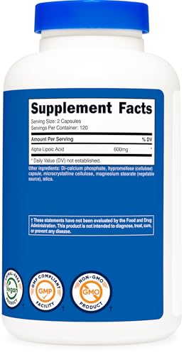Nutricost Alpha Lipoic Acid 600mg Per Serving, 240 Capsules - Gluten Free, Vegetarian Capsules, Soy Free & Non-GMO