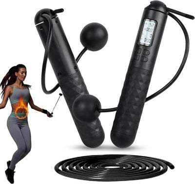 Smart Skipping Rope with Counter - Dual Mode (GravityBall/Steel Wire), Cordless Weighted Jump Rope, Adjustable Digital Timer & Calorie Tracker for Home Workouts, Fat Loss, Burn Calories