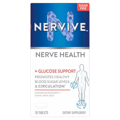 Nervive Nerve Health Glucose Support Tablets, Alpha Lipoic Acid, Chromium Picolinate, Vitamin B12, B6, B1, 30 Tablets