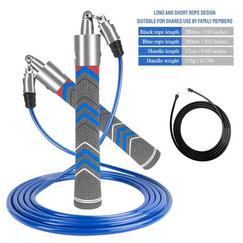 Weighted Jump Rope for Men Women with 110"&102" Abrasion-resistant Cable, Φ=6mm Crossropes jump rope with Rubber Grip,360 Degree Spin,Tangle Free,Suitable for Fitness Cardio,Boxing & Workout