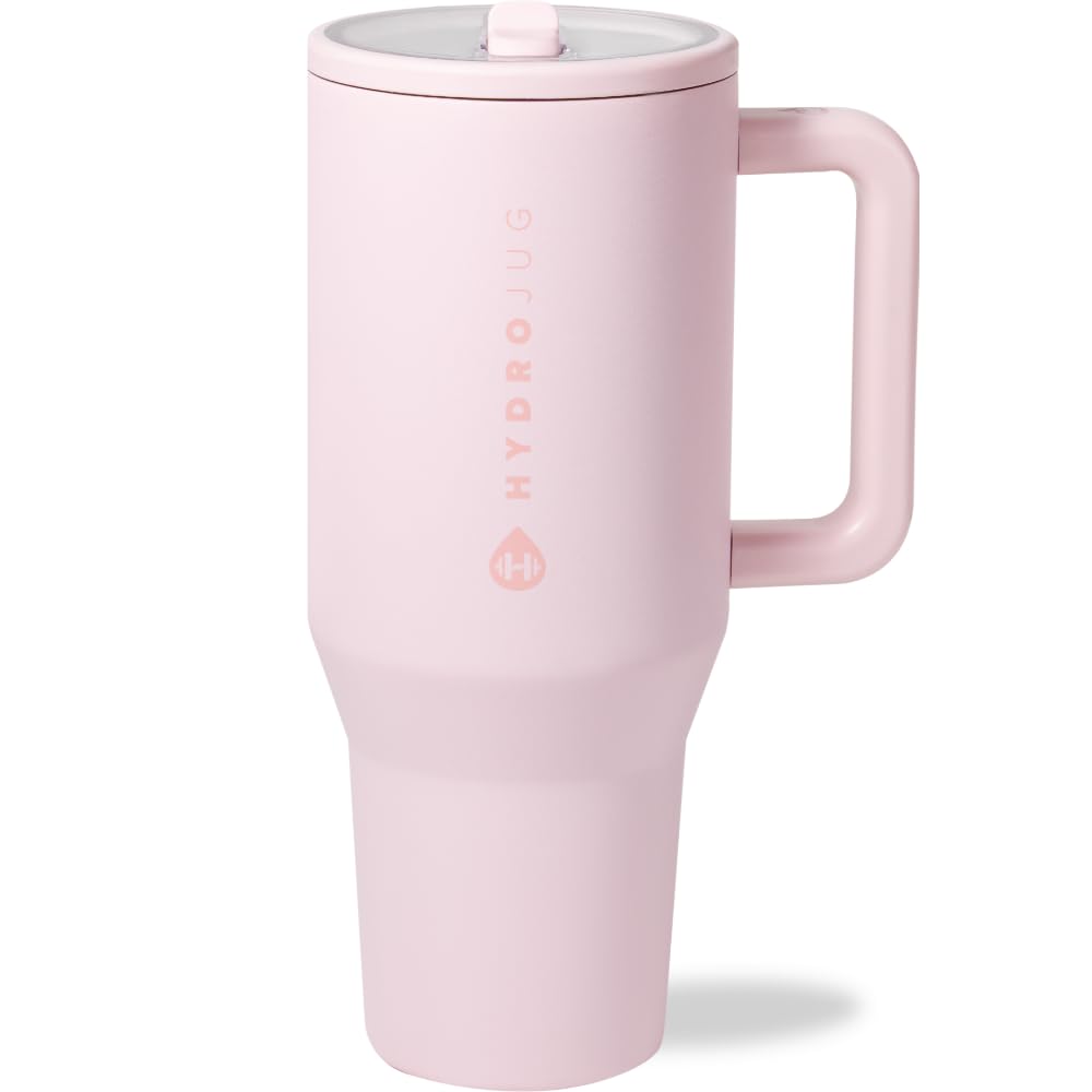 HydroJug Traveler - 32 oz Water Bottle with Handle & Flip Straw - Fits in Cup Holder, Leak Resistant Tumbler-Reusable Insulated Stainless Steel & Rubber Base - Gifts for Women & Men, Cream