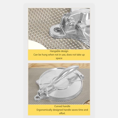 Tortilla Press 6.5 Inch, Cast Iron Tortilla Maker, Manual Roti Maker Dough Press Quesadilla Maker, Aluminum Alloy, Taco Holders, Rotis Press, For Taco, Presser Chapati To Rotate Pizza Press Silver