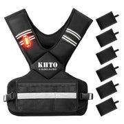 KHTO Adjustable Weighted Vest for Men and Women with Warning Light Reflective Strip，Large Weight Vest for Exercise Set Cardio and Strength Training (4-10lb/11-20lb/20-32lb)