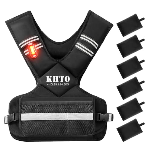 KHTO Adjustable Weighted Vest for Men and Women with Warning Light Reflective Strip，Large Weight Vest for Exercise Set Cardio and Strength Training (4-10lb/11-20lb/20-32lb)