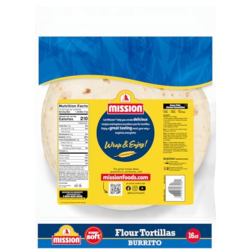 Mission Burrito Flour Tortillas, Large Size, 16 Count, Trans Fat Free