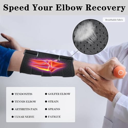 Reamphy Elbow Brace,Comfortable Night Elbow Sleep Support,Elbow Splint, Adjustable Stabilizer Splints, Cubital Tunnel Syndrome,Tendonitis,Ulnar Nerve,Tennis,Fits for Men and Women(Fits Most)