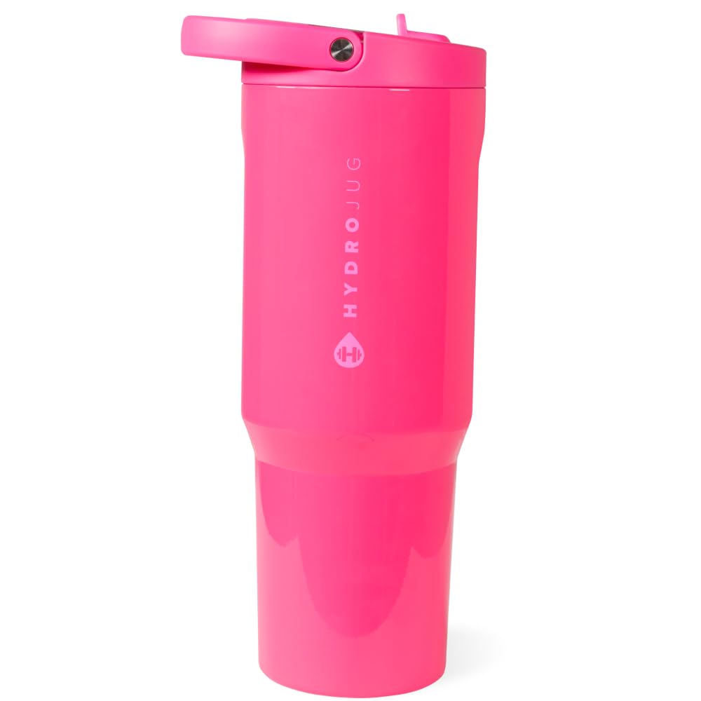 HydroJug Sport - Stainless Steel Tumbler with Straw, Vacuum Insulated, 32oz Leakproof Water Bottle, Ergonomic Design, Reusable, Dishwasher Safe, Rubber Base, Durable for Gym or Outdoors, Pink Sand