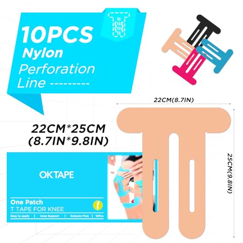 OK TAPE Nylon Kinesiology Tape for Knee, 10 Pcs Stretchable on Four Sides Precut Strips, Athletic Tape for Knee Support & Stability,Breathable and Hypoallergenic, Beige