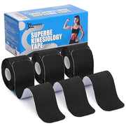 SUPERBE Precut Kinesiology Tape (3 Rolls Pack), Elastic Sports Tape for Pain Relief, Muscle Support, Recovery and Physio Therapy, Breathable, Waterproof (Black)