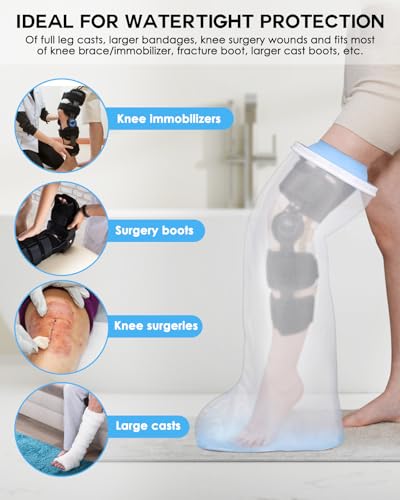 Waterproof Extra Wide Full Leg Cast Cover for Shower with Non-Slip Bottom, Extra Large Watertight Leg Cast Protector for Thigh Foot Ankle Surgery Wounds, Knee Immobilizer/Brace, Walking Boots,Reusable