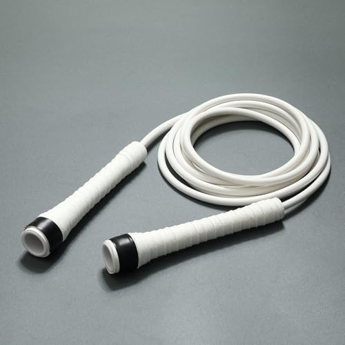 | White PVC Jump Ropes for Fitness 5MM | w/Unbreakable ABS Handles/Indoor/Outdoor Adjustable Speed Jump Rope | Skipping Rope for Men & Women & Boxing Jump Rope