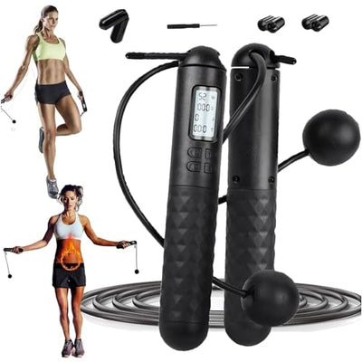 Skipping Rope with Counter, Gravity Ball Jump Rop, Counting Jump Rope, Cordless, Intelligent Digital Jump Rope, Adjustable Skipping Rope for Lose Weight- Black