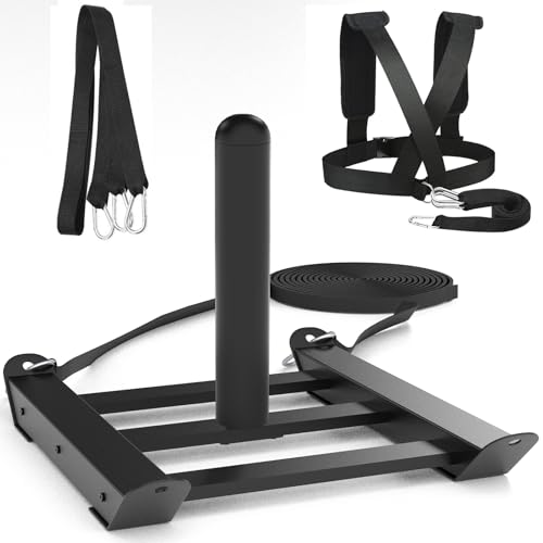 Moricher Weight Sled with Harness, Heavy Duty Fitness Strength Training Sled Workout Sled for Athletic Exercise and Speed, Suitable for 1" and 2" Weight Plates