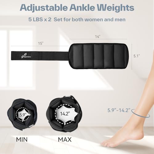 Sportneer Upgrade Adjustable Ankle and Wrist Weights for Women and Men 1-7 lbs / 1-10 lbs Set | Comfortable, Secure Fit for Walking, Running, Fitness, Physical Therapy, Home Gym
