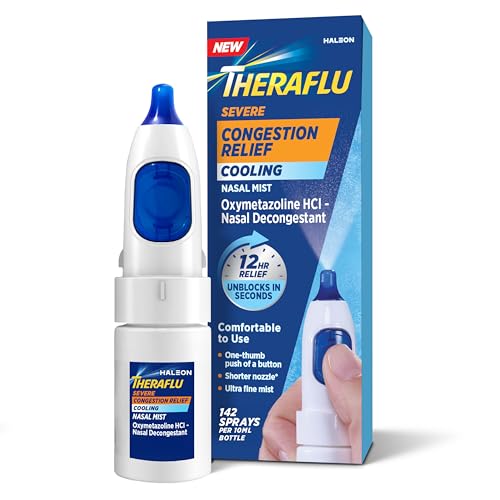 Theraflu Severe Congestion Relief Nasal Mist + Cooling, Oxymetazoline HCI 0.05% Nasal Decongestant, 12 Hour Relief, Ultra-Fine Mist, 0.34 fl oz