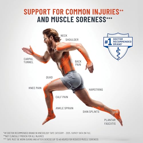 KT Tape, Pro Ice, Menthol Infused Kinesiology Tape, 20 Count, 10" Precut Strips, Black