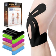 PreCut Kinesiology Tape for Knees, 12 PCS Waterproof KTQUICK Knee Tape for Knee Pain Relief Pre Cut, Original Cotton Athletic Knee Tape, Waterproof & Hypoallergenic Latex-Free for Sports (Black)
