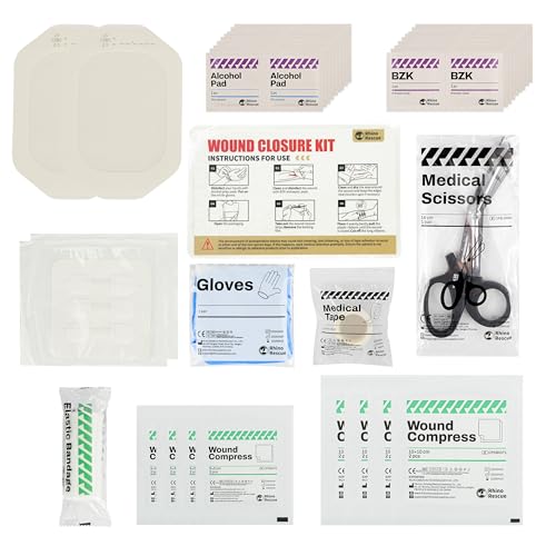 RHINO RESCUE Wound Closure Kit, 6pcs with Dresssings, Wound Closure Strips Without Suture, Stitch Zip Laceration Closure Kit for Cut Care, Adhesive Wound Closure Bandages, HSA/FSA Eligible