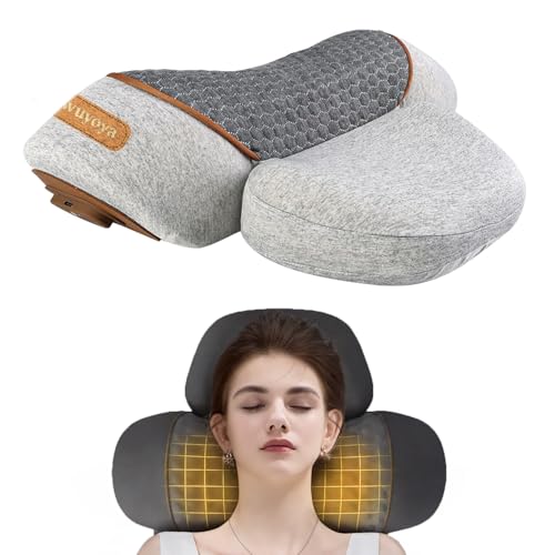 Non-Rechargeable (Plug-in Model) 3-in-1 Neck Vibrating Massager Pillow with Heat & Traction, Cervical Pillow Traction Massager for Neck Hump,Light Grey