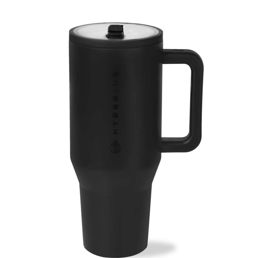 HydroJug Traveler - 32 oz Water Bottle with Handle & Flip Straw - Fits in Cup Holder, Leak Resistant Tumbler-Reusable Insulated Stainless Steel & Rubber Base - Gifts for Women & Men, Cream