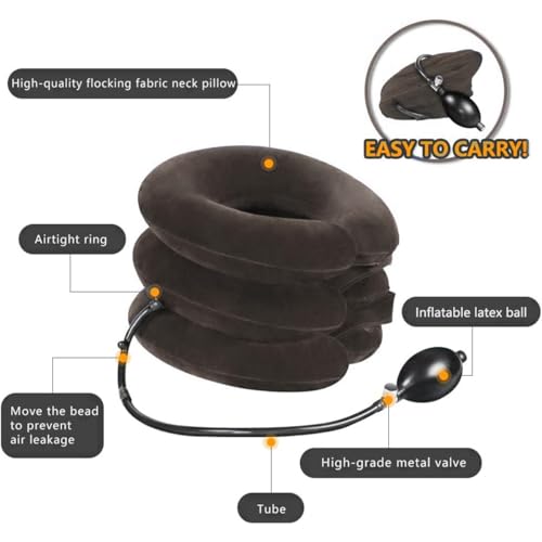 S Cervical Neck Traction Device for Instant Neck Pain Relief - Inflatable & Adjustable Neck Stretcher Neck Support Brace, Neck Traction Pillow for Home Use Neck Decompression (Classic Gray)