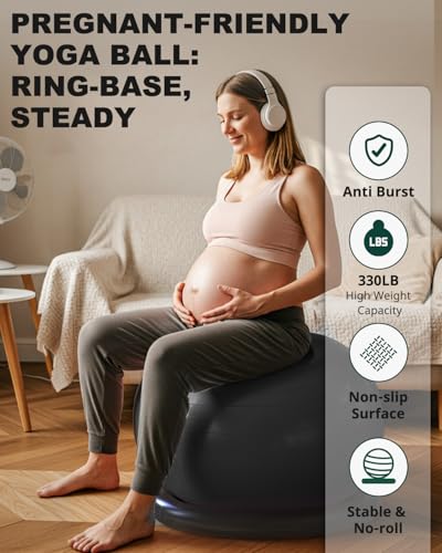 Trideer Exercise Yoga Ball Chair with Base for Home Office Desk, Stability & Fitness Ball Seat to Relieve Back Pain, Home Gym Workout for Abs, Pregnancy Ball with Pump