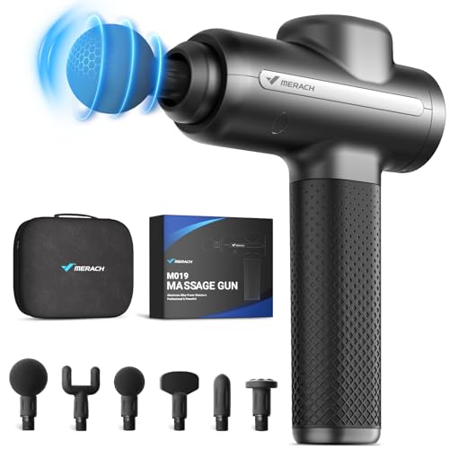 MERACH Massage Gun Deep Tissues, Percussion Massager Tools with 6 Massage Heads, Portable Hand Held Muscle Massagers for Pain Relief Deep Tissue, Cool Gifts for Men and Women