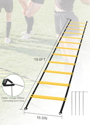 Speed Agility Training Equipment Set - 20ft Agility Ladder, 10 Disc Cones, Resistance Parachute, 5 Resistance Bands & Carry Bag | Football Soccer Basketball Fitness Drills for Kids Adults