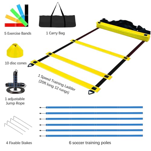 Soccer Agility Training Poles Equipment |Adjustable Soccer Equipment for Training Includes 6 Flexible Agility Poles
