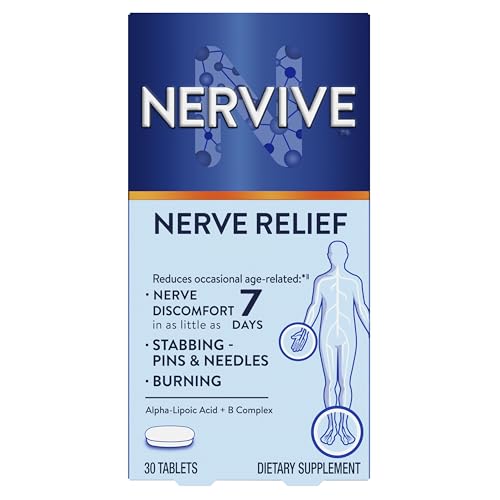 Nervive Nerve Relief, Reduces Occasional Nerve Discomfort in as Little as 7 Days, Stabbing/Pins and Needles, Burning in Hands and Feet*†, Alpha Lipoic Acid, B Vitamins, Turmeric, Ginger, 30 Tablets