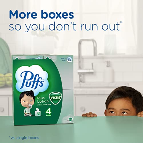 Puffs Plus Lotion with Vicks Facial Tissues, 4 Cubes, 48 Tissues per Box (192 Tissues)
